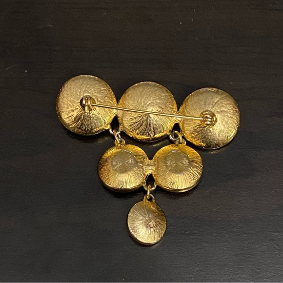 Vintage Unsigned Blue Rivoli Crystal Inverted Triangle Dangling Brooch - Picture 8 of 9